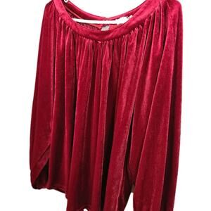Umgee Velvet Top 1XL Red Crushed Velvet Boho Balloon Sleeve Cottage Peasant PLUS